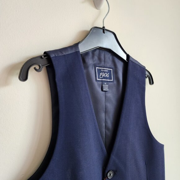 Size 14 Boys Vest Navy Blue Wedding Ringbearer Jos A Bank Kids Polyester Nwt New - Picture 10 of 17